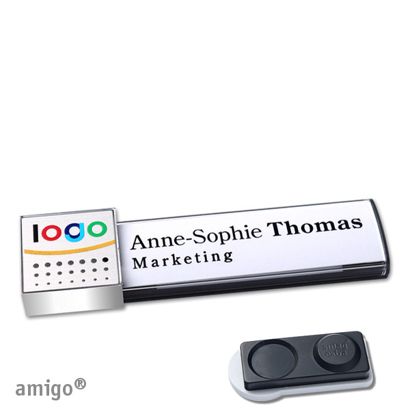 Namensschilder amigo® alu-print Magnet square | smag® Magnet, extra stark | anthrazit | silber | chrom