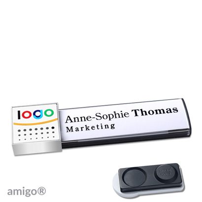 Namensschilder amigo® alu-print Magnet square | smag® Magnet, extra stark | anthrazit | weiß | edelstahl