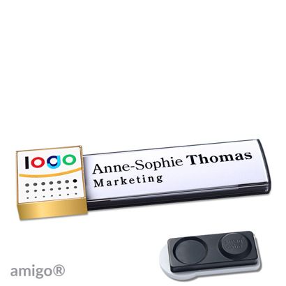 Namensschilder amigo® alu-print Magnet square | smag® Magnet, extra stark | anthrazit | weiß | gold