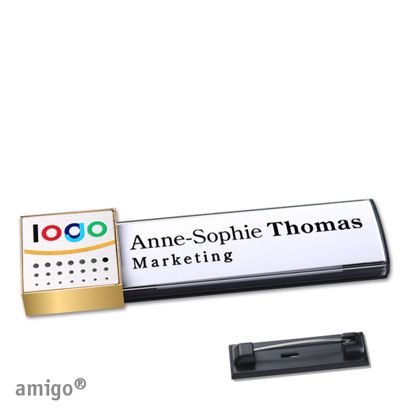 Namensschilder amigo® alu-print Magnet square | Edelstahl-Rastnadel | anthrazit | silber | gold