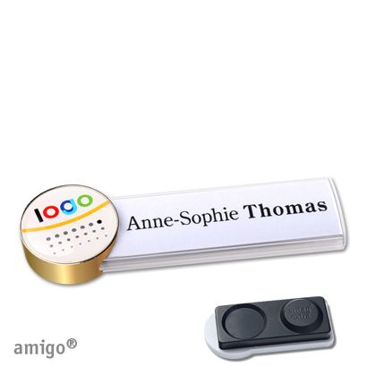 Namensschilder amigo® doming Magnet circle | smag® Magnet, extra stark | weiß | gold