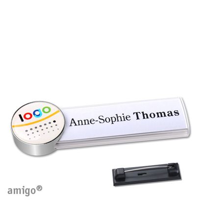 Namensschilder amigo® doming Nadel circle | weiß | edelstahl