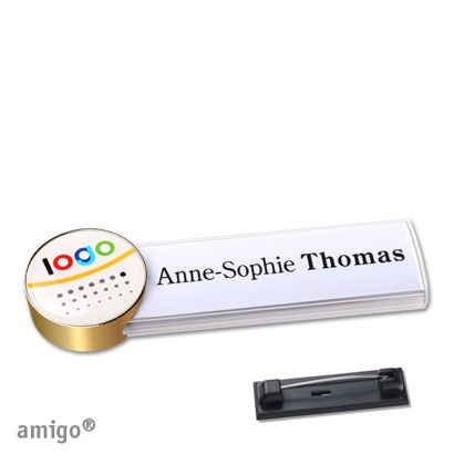 Namensschilder amigo® doming Nadel circle | weiß | gold