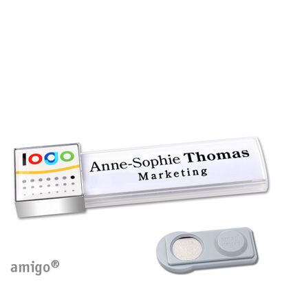 Namensschilder amigo® doming Magnet square | smag® Magnet | weiß | chrom