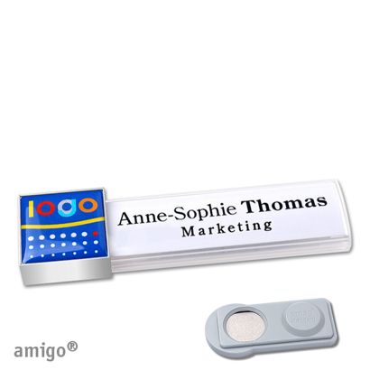 Namensschilder amigo® doming Magnet square | smag® Magnet | weiß | edelstahl