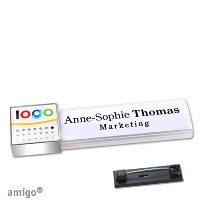 Namensschilder amigo® doming Nadel square | weiß | chrom