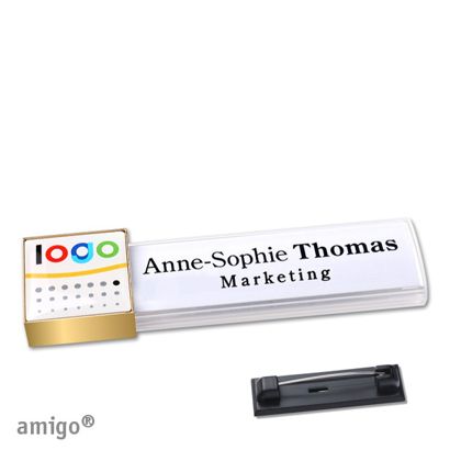 Namensschilder amigo® doming Nadel square | weiß | gold