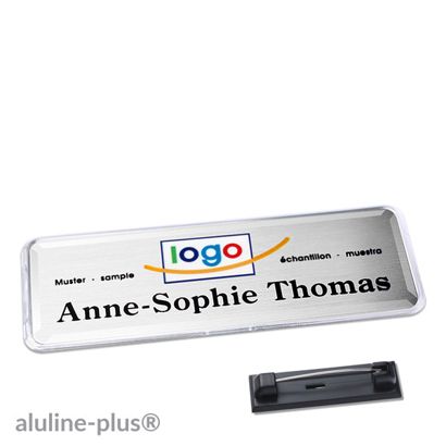 Namensschilder aluline-plus® alu-print Nadel silber | 76 x 25 mm