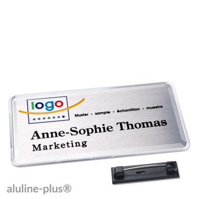Namensschilder aluline-plus® alu-print Nadel silber | 76 x 38 mm