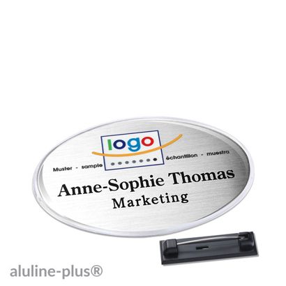 Namensschilder aluline-plus® alu-print Nadel silber | 65 x 43 mm