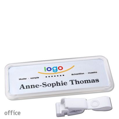 Namensschilder office quick-print Hängerclip Hängerclip metallfrei | transparent | 75 x 27 mm