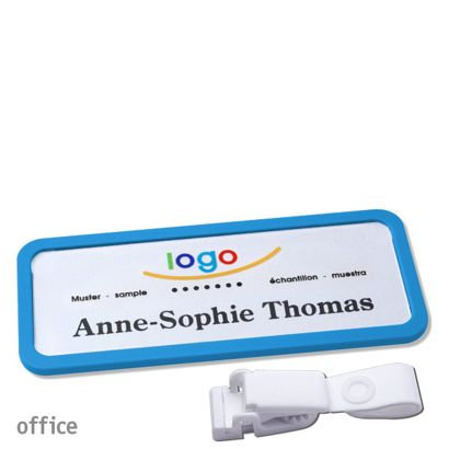 Namensschilder office quick-print Hängerclip Hängerclip metallfrei | mittelblau | 75 x 27 mm