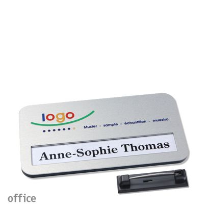 Namensschilder office alu-print Nadel silber