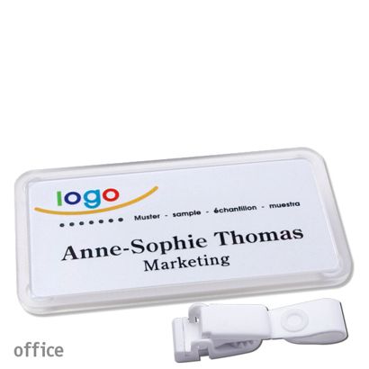 Namensschilder office quick-print Hängerclip Hängerclip metallfrei | transparent | 75 x 37 mm