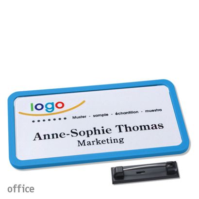 Namensschilder office quick-print Nadel mittelblau | 75 x 37 mm
