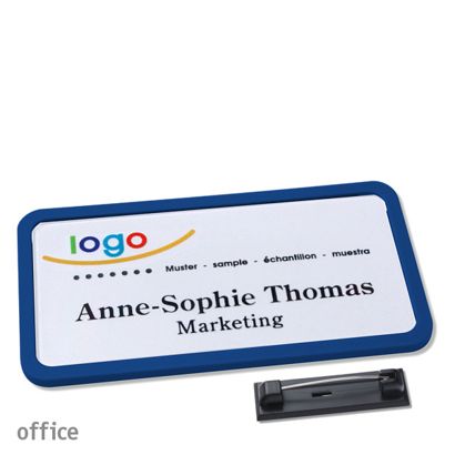 Namensschilder office quick-print Nadel dunkelblau | 75 x 37 mm
