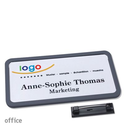 Namensschilder office quick-print Nadel anthrazit | 75 x 37 mm