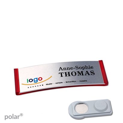 Namensschilder polar® alu-complete magnet smag® Magnet | transluzent, rot | silber | 64 x 22 mm