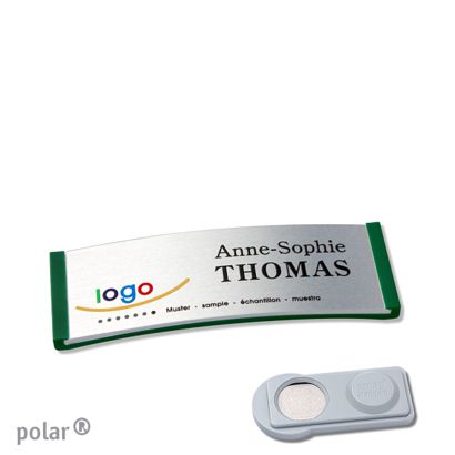 Namensschilder polar® alu-complete magnet smag® Magnet | grün | silber | 64 x 22 mm
