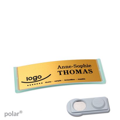 Namensschilder polar® alu-complete magnet smag® Magnet | transluzent, grün | gold | 64 x 22 mm