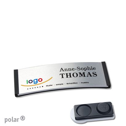 Namensschilder polar® alu-complete magnet smag® Magnet, extra stark | schwarz | silber | 64 x 22 mm