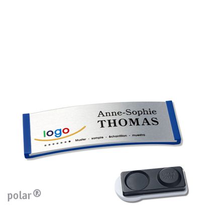 Namensschilder polar® alu-complete magnet smag® Magnet, extra stark | blau | silber | 64 x 22 mm