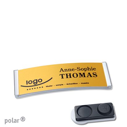 Namensschilder polar® alu-complete magnet smag® Magnet, extra stark | chrom | gold | 64 x 22 mm