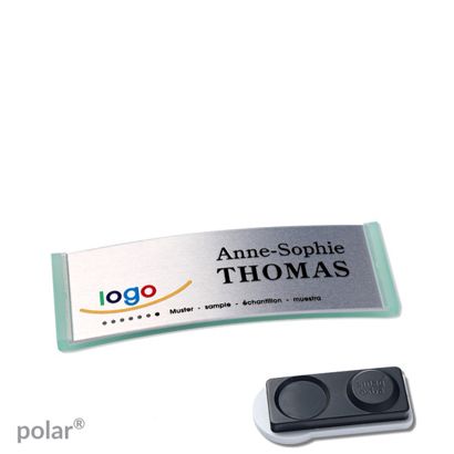 Namensschilder polar® alu-complete magnet smag® Magnet, extra stark | transluzent, grün | silber | 64 x 22 mm
