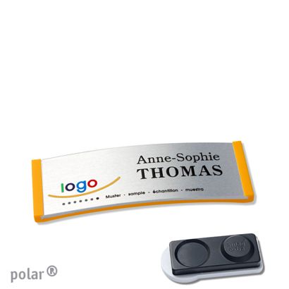Namensschilder polar® alu-complete magnet smag® Magnet, extra stark | gelb | silber | 64 x 22 mm