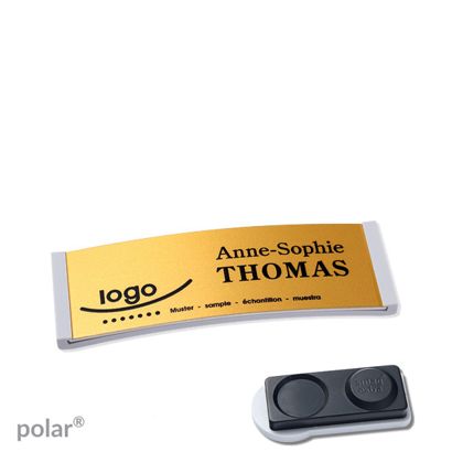 Namensschilder polar® alu-complete magnet smag® Magnet, extra stark | hellgrau | gold | 64 x 22 mm