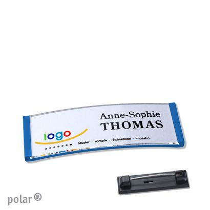 Namensschilder polar® quick-print Nadel mittelblau | 64 x 22 mm