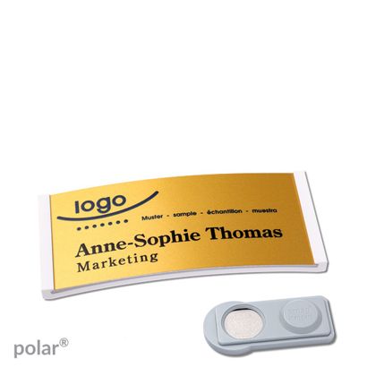 Namensschilder polar® alu-complete magnet smag® Magnet | weiß | gold | 65 x 30 mm
