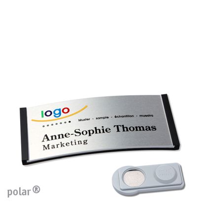 Namensschilder polar® alu-complete magnet smag® Magnet | schwarz | silber | 65 x 30 mm