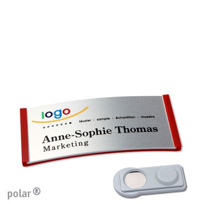 Namensschilder polar® alu-complete magnet smag® Magnet | rot | silber | 65 x 30 mm