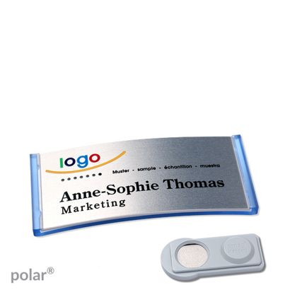 Namensschilder polar® alu-complete magnet smag® Magnet | transluzent, blau | silber | 65 x 30 mm