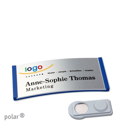 Namensschilder polar® alu-complete magnet smag® Magnet | blau | silber | 65 x 30 mm