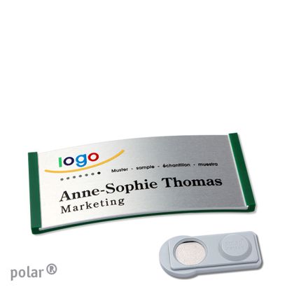 Namensschilder polar® alu-complete magnet smag® Magnet | grün | silber | 65 x 30 mm