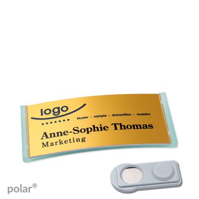 Namensschilder polar® alu-complete magnet smag® Magnet | transluzent, grün | gold | 65 x 30 mm