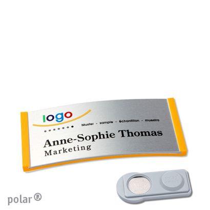 Namensschilder polar® alu-complete magnet smag® Magnet | gelb | silber | 65 x 30 mm