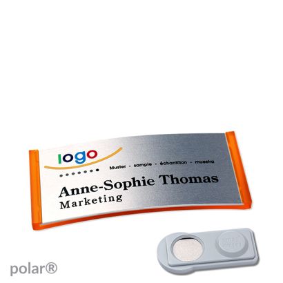 Namensschilder polar® alu-complete magnet smag® Magnet | transluzent, orange | silber | 65 x 30 mm