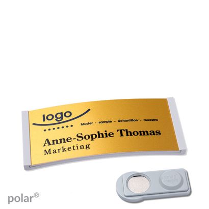 Namensschilder polar® alu-complete magnet smag® Magnet | hellgrau | gold | 65 x 30 mm