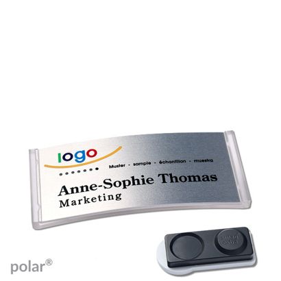 Namensschilder polar® alu-complete magnet smag® Magnet, extra stark | transparent | silber | 65 x 30 mm