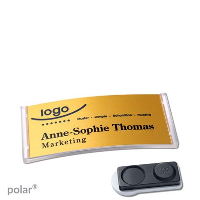 Namensschilder polar® alu-complete magnet smag® Magnet, extra stark | transparent | gold | 65 x 30 mm
