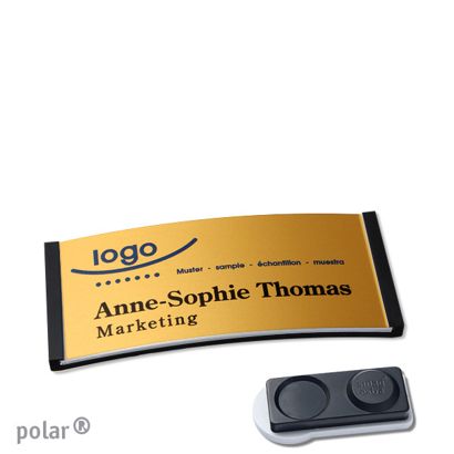Namensschilder polar® alu-complete magnet smag® Magnet, extra stark | schwarz | gold | 65 x 30 mm
