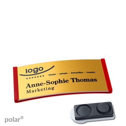 Namensschilder polar® alu-complete magnet smag® Magnet, extra stark | rot | gold | 65 x 30 mm