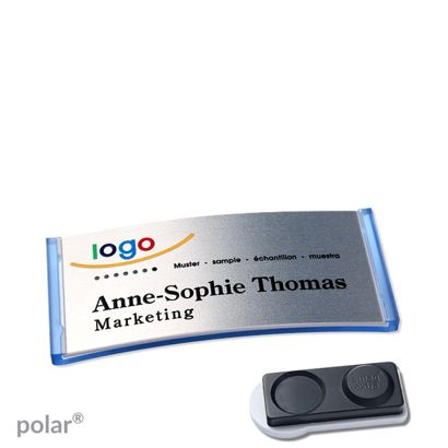 Namensschilder polar® alu-complete magnet smag® Magnet, extra stark | transluzent, blau | silber | 65 x 30 mm