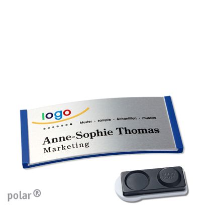 Namensschilder polar® alu-complete magnet smag® Magnet, extra stark | blau | silber | 65 x 30 mm