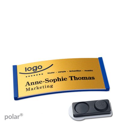 Namensschilder polar® alu-complete magnet smag® Magnet, extra stark | blau | gold | 65 x 30 mm