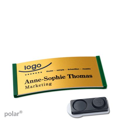 Namensschilder polar® alu-complete magnet smag® Magnet, extra stark | grün | gold | 65 x 30 mm