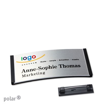 Namensschilder polar® alu-complete Nadel schwarz | silber | 65 x 30 mm